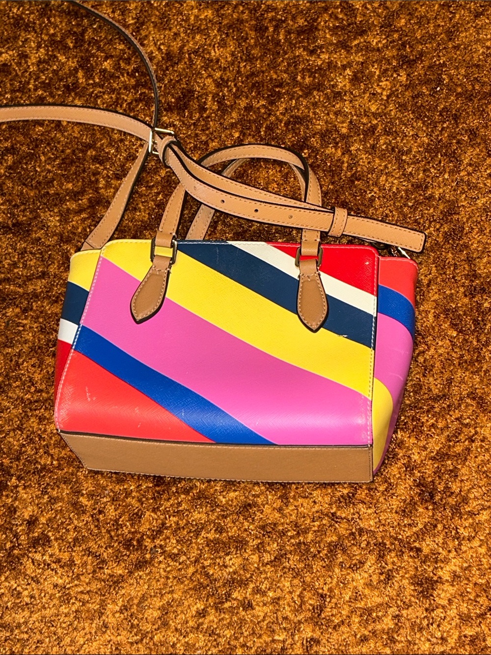 Tory Burch Pink, Red, Blue & White Colorblock Crossbody Satchel - Picture 4 of 12